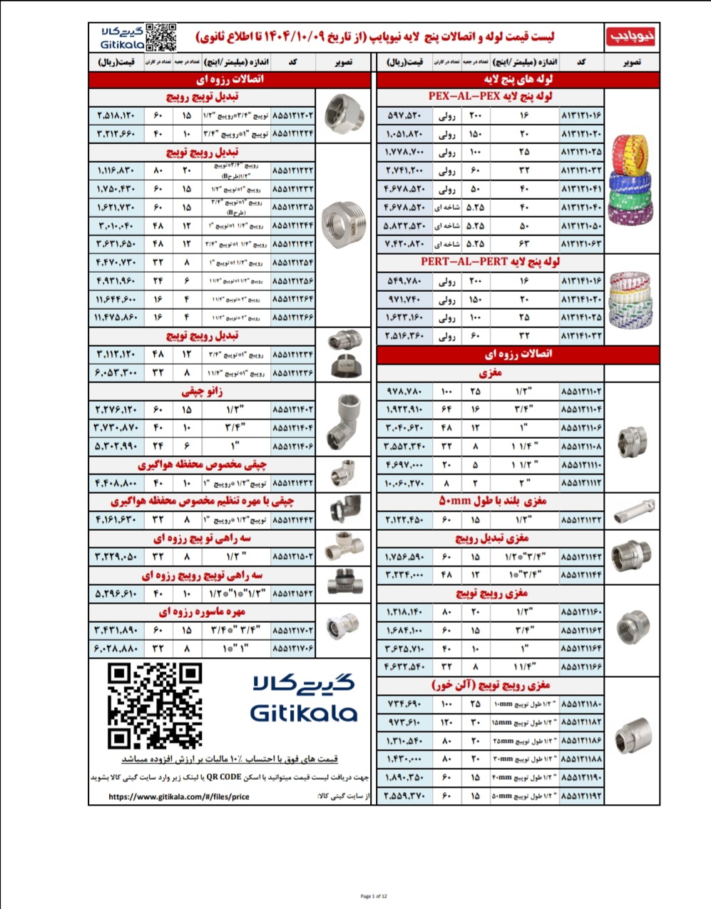 لیست جدید قیمت محصولات نیوپایپ