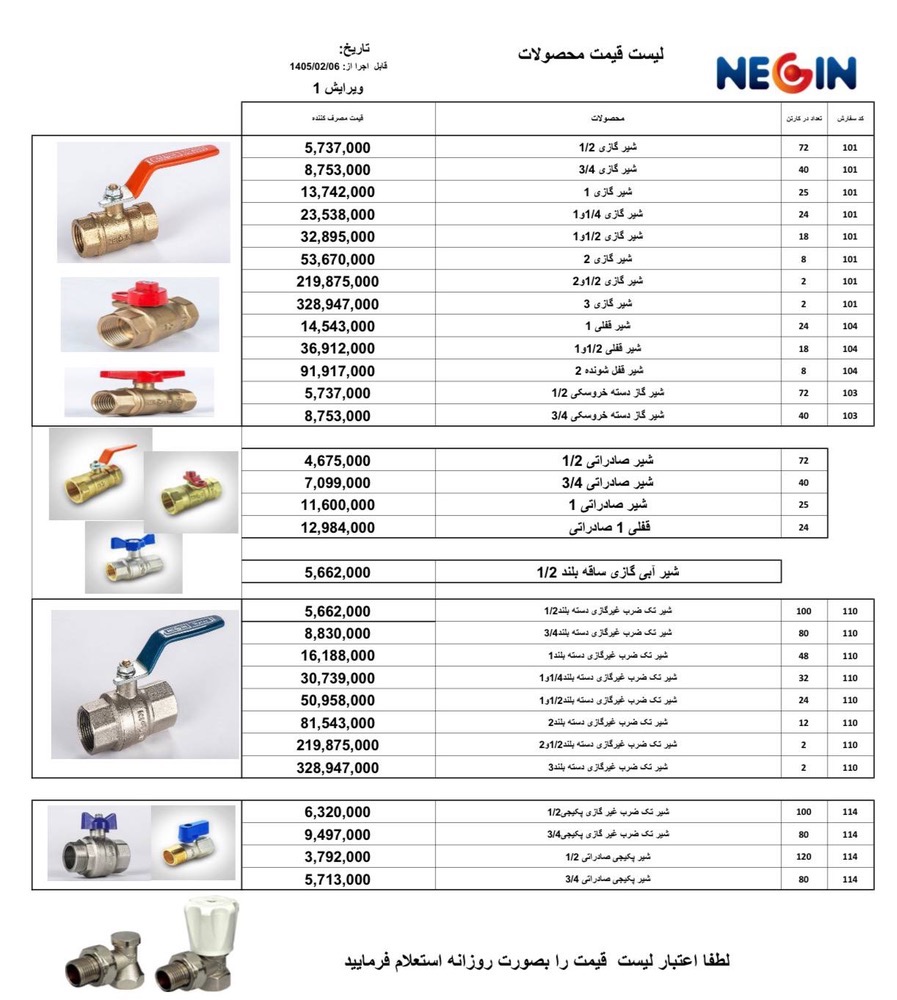قیمت شیر گازی نگین 6 اردیبهشت 1405